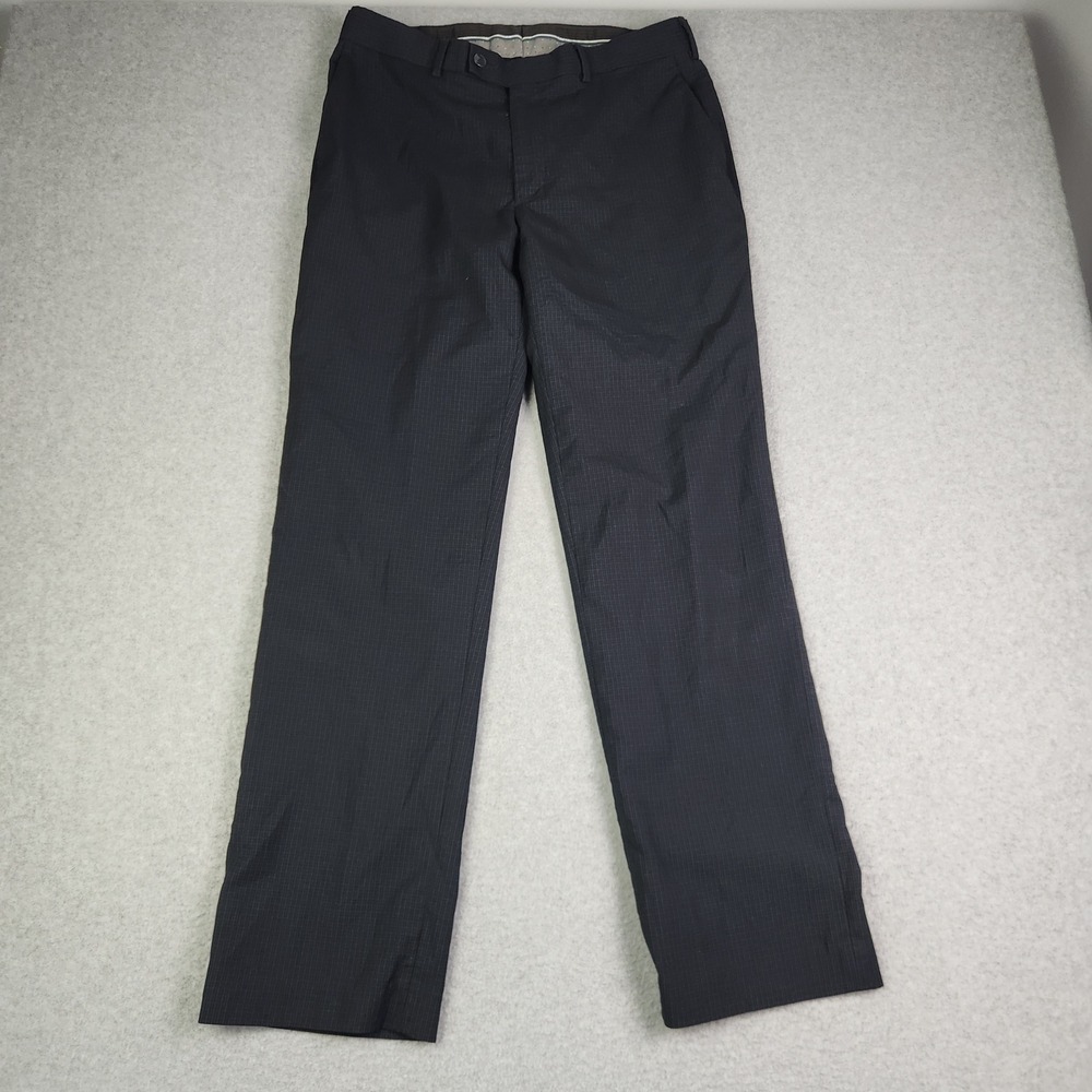 Perry Ellis Portfolio Dress Pants Mens 32x32 Navy Blue‎ Micro Check Flat Front